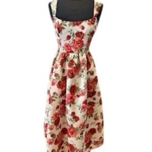 NWT Sachin + Babi Blaine Taffeta Square Neck Midi Dress Babydoll Rose Print 8